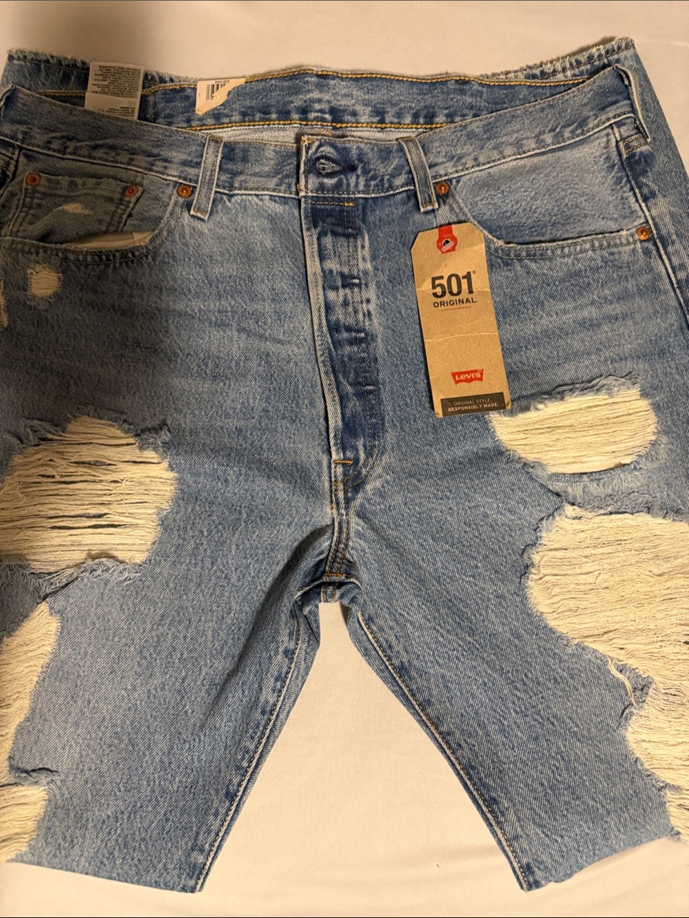 Levi's 501 Original Men's Light Blue Ripped Straight Jeans
